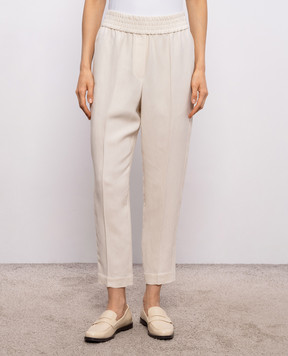 Brunello Cucinelli Штани кольору айворі з льоном MH126P7197