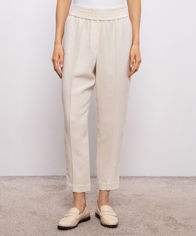Brunello Cucinelli Брюки цвета айвори с леном MH126P7197 изображение 3