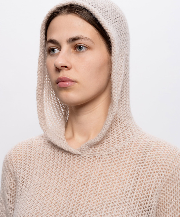 Peserico Бежевое ажурное худи с пайетками A99242F0509335 изображение 5