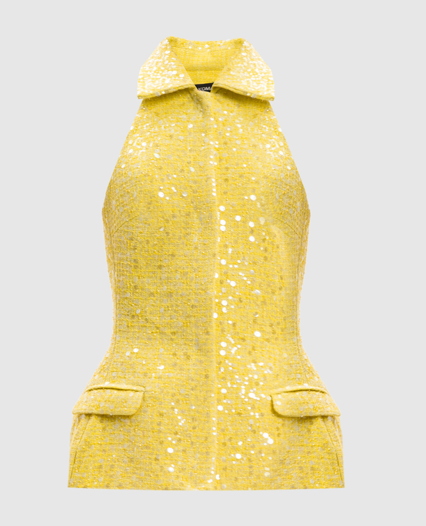 Желтый твидовый жилет в пайетке