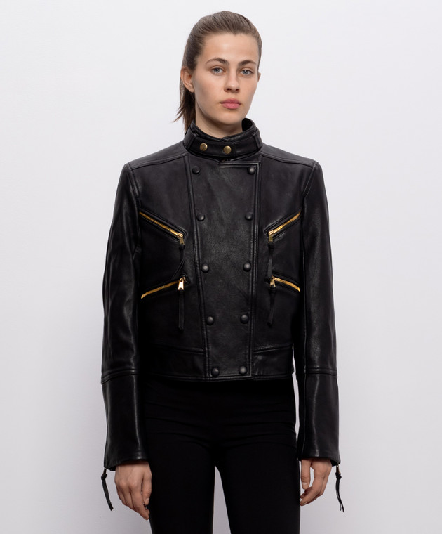 Balmain Чорна шкіряна куртка HF1TD250LE37 зображення 3