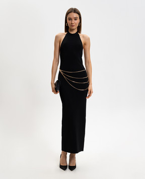 Herve Leger Черное платье SYBIL с цепочкой 46HLT8551197
