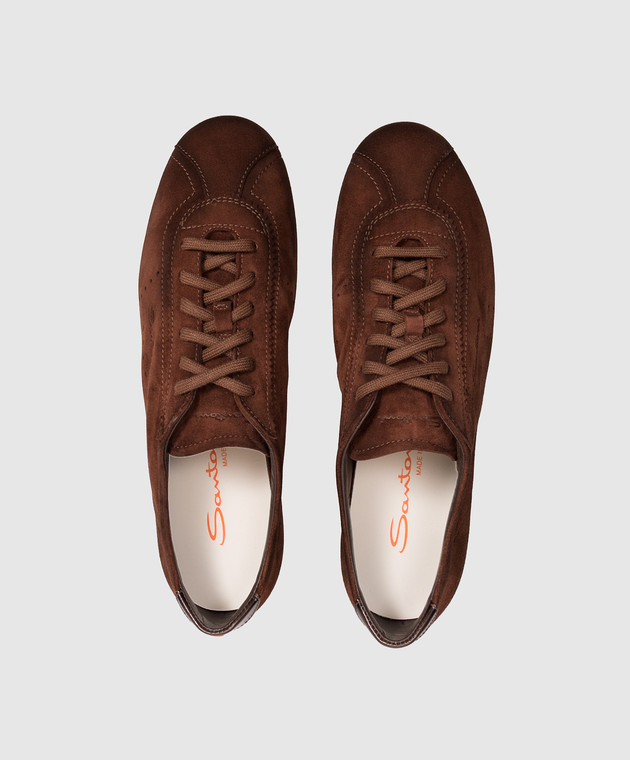 Santoni Коричневые замшевые кроссовки WBYR61449TIRTTNY изображение 4