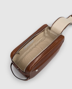 Brunello Cucinelli Шкіряний коричневий несесер з тисненням логотипа MWSHBU334