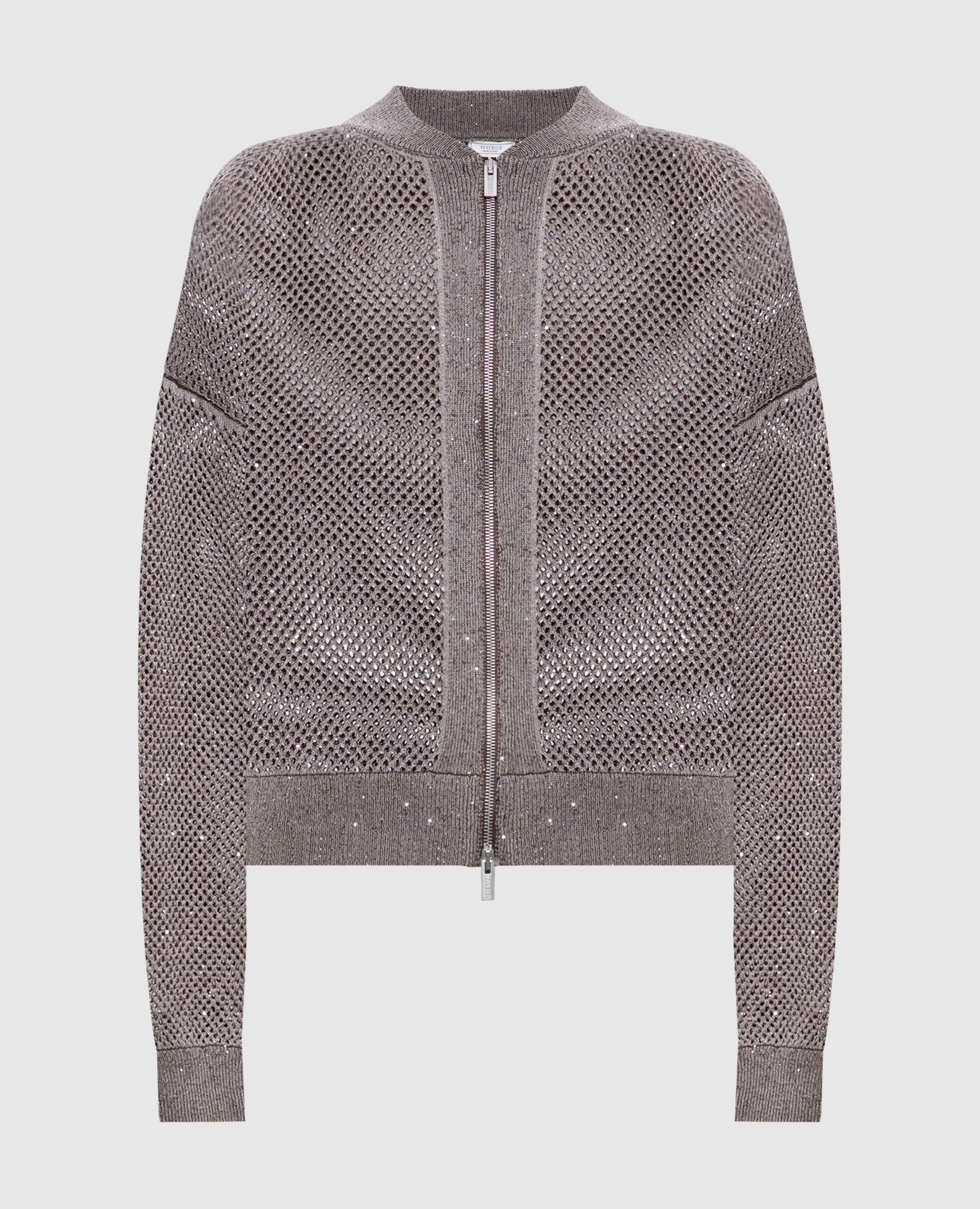 Коричневый ажурный кардиган с пайетками