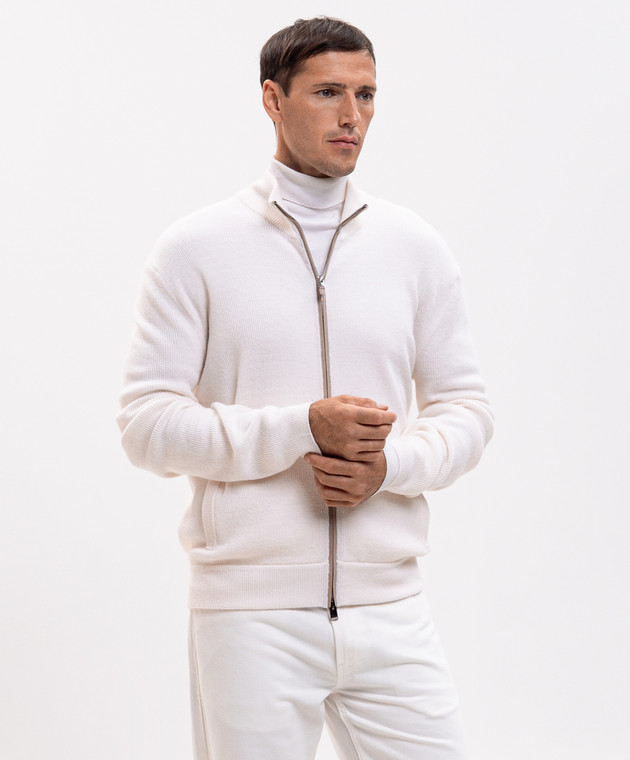 Canali Кардиган з вовни та кашеміру кольору айворі MK02547C1238 зображення 3