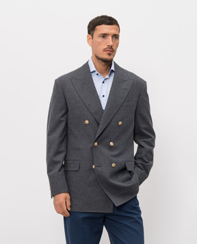 Brunello Cucinelli Сірий двобортний піджак з вовною та льоном MP4998BPCG