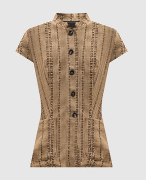 Masnada Коричневый жакет из льна с короткими рукавами 8011