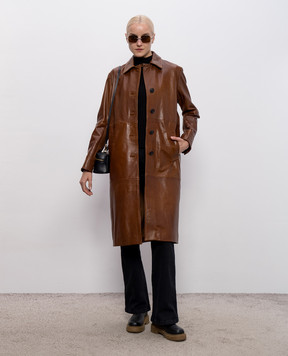 Max & Co Коричневе шкіряне пальто DOPPIA MCODOPPIA