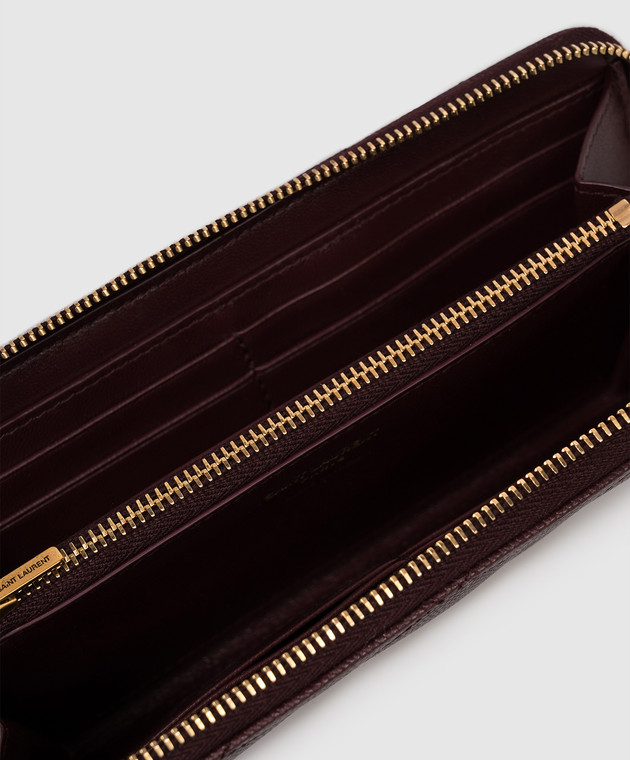 Saint Laurent Бордовый кожаный кошелек с геометрической стежкой 862485AAGA8 изображение 3