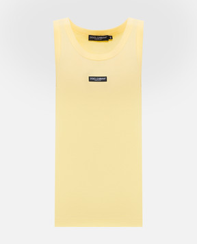 Dolce&Gabbana Жовта майка в рубчик з нашивкою логотипа F8W62TFU7AV