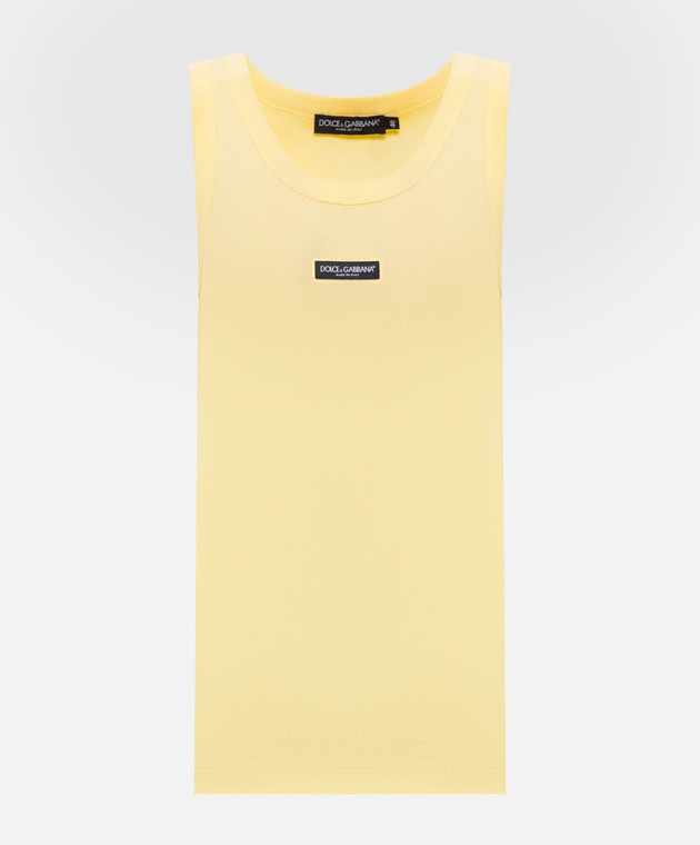 Dolce&Gabbana Жовта майка в рубчик з нашивкою логотипа F8W62TFU7AV