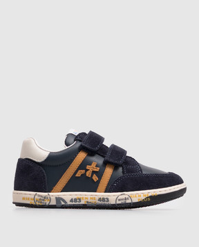 Premiata Детские синие кожаные кроссовки 323495051826
