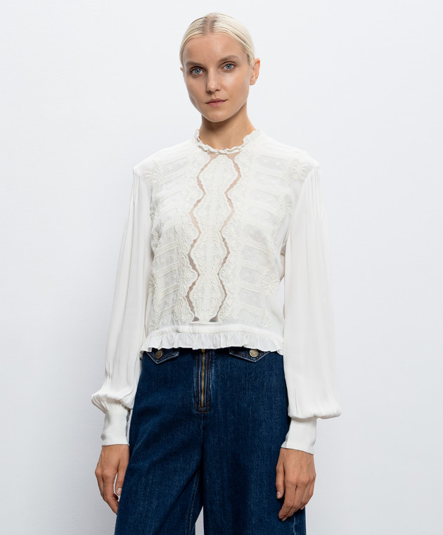 Twinset Блуза кольору айворі з вишивкою 262TP2250 зображення 3