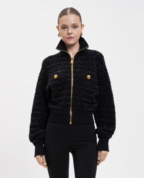 Balmain Чорний твідовий кардиган з коноплею FF0TE200KJ16
