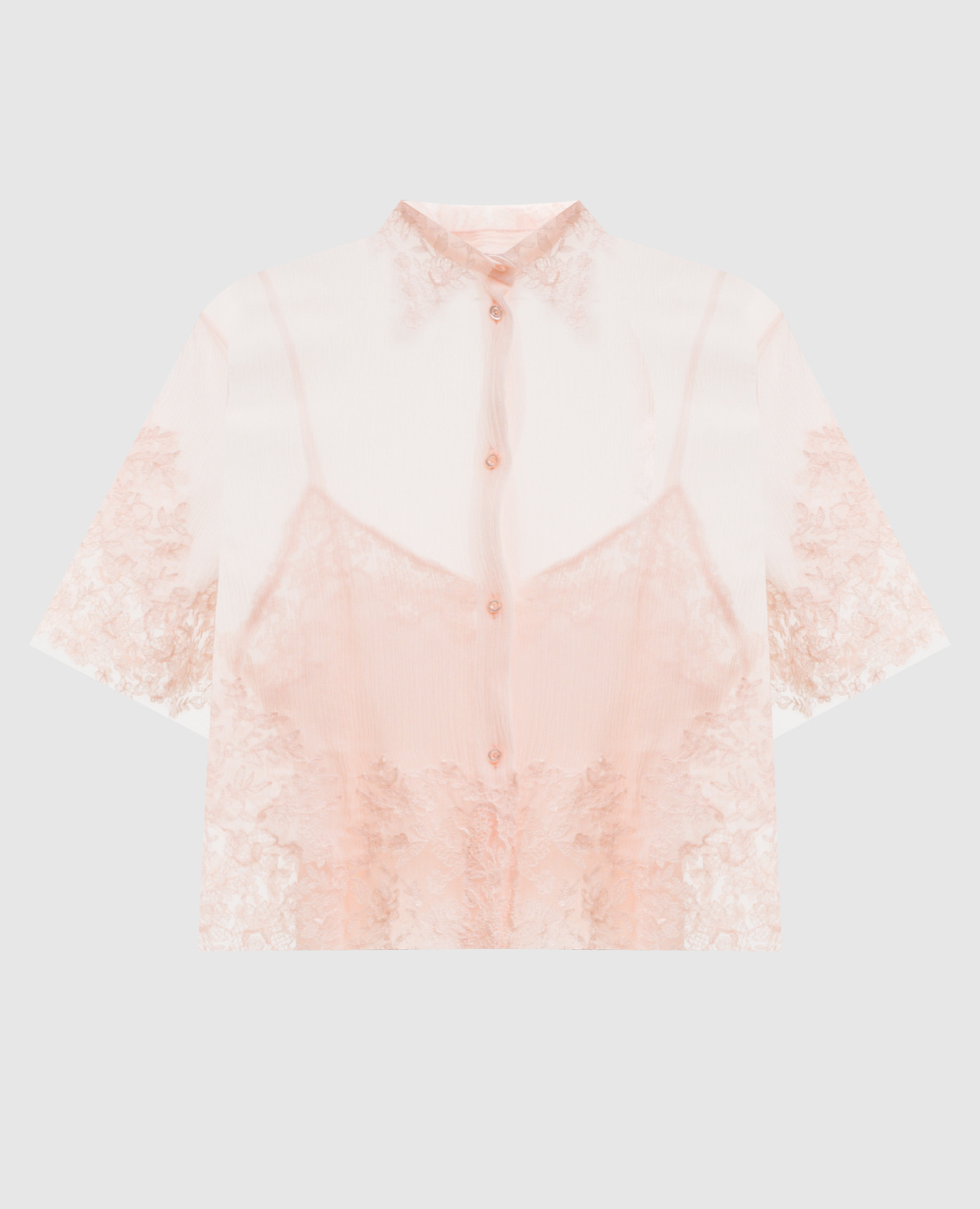 Розовая блуза из шелка с кружевом