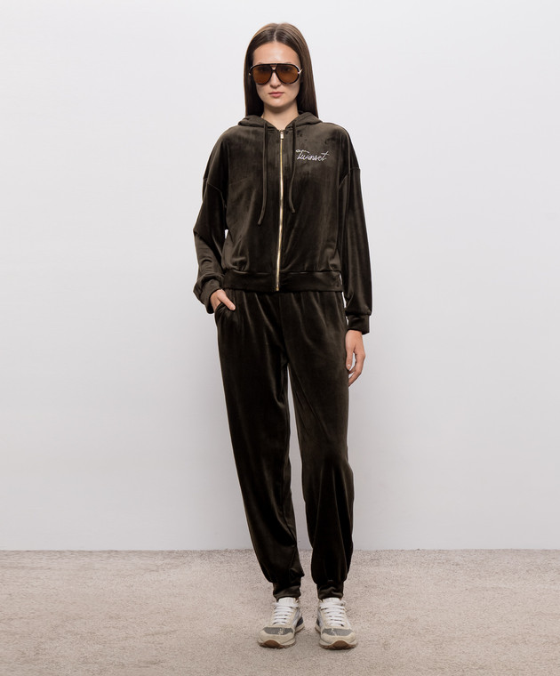 Twinset Велюровый спортивный костюм цвета хаки 262LI2TAA изображение 2