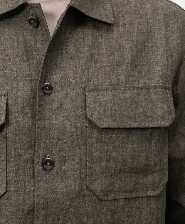 CAPOBIANCO Зелена сорочка з льону прямого крою 20M515LL00 зображення 5