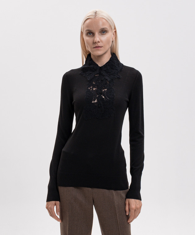 Ermanno Scervino Черный джемпер из шерсти с кружевом D495M311APATL изображение 2