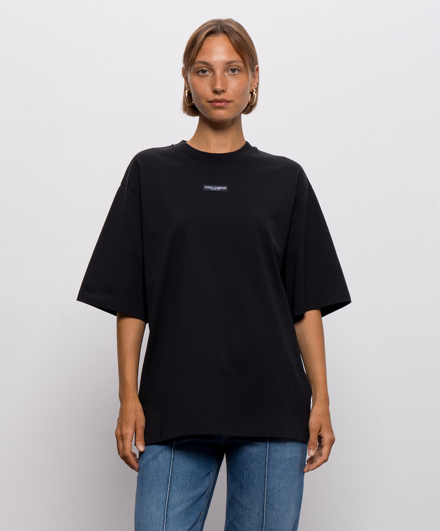 Dolce&Gabbana Чорна футболка з нашивкою логотипа F8V78THU7MA зображення 3