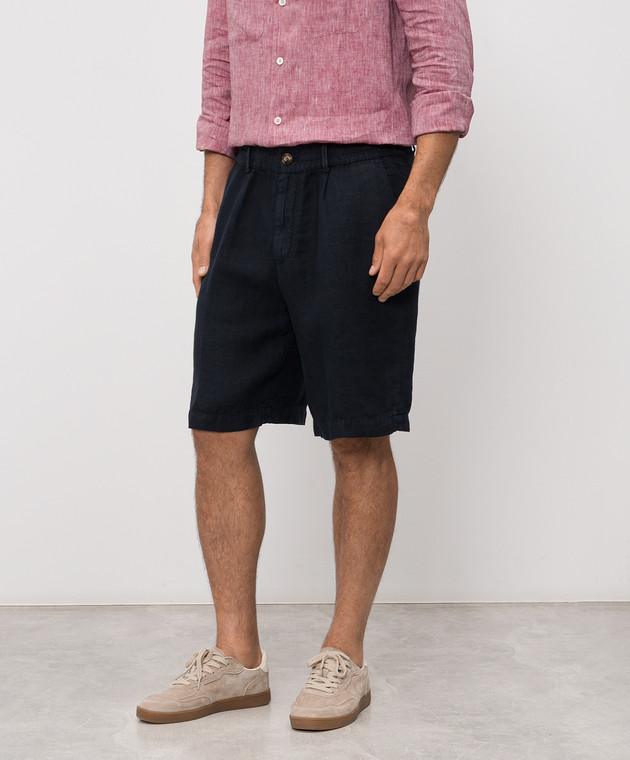 Brunello Cucinelli Темно-сині шорти з льону M243DU0065 зображення 3