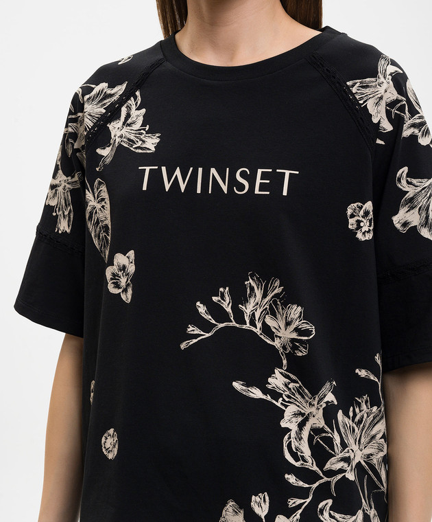 Twinset Чорна футболка з квітковим принтом 261LM2SDD зображення 5