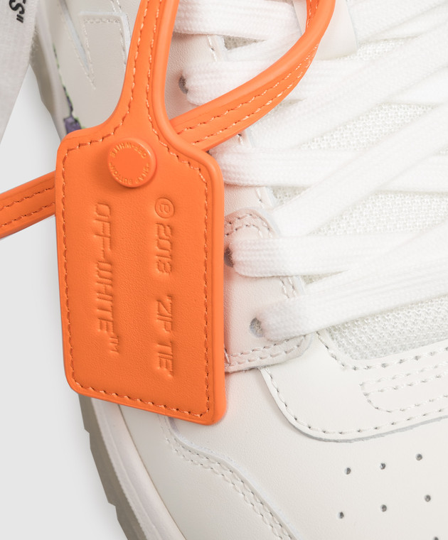 Off-White Белые кожаные кроссовки Out Of Office с принтом OF06003510 изображение 5