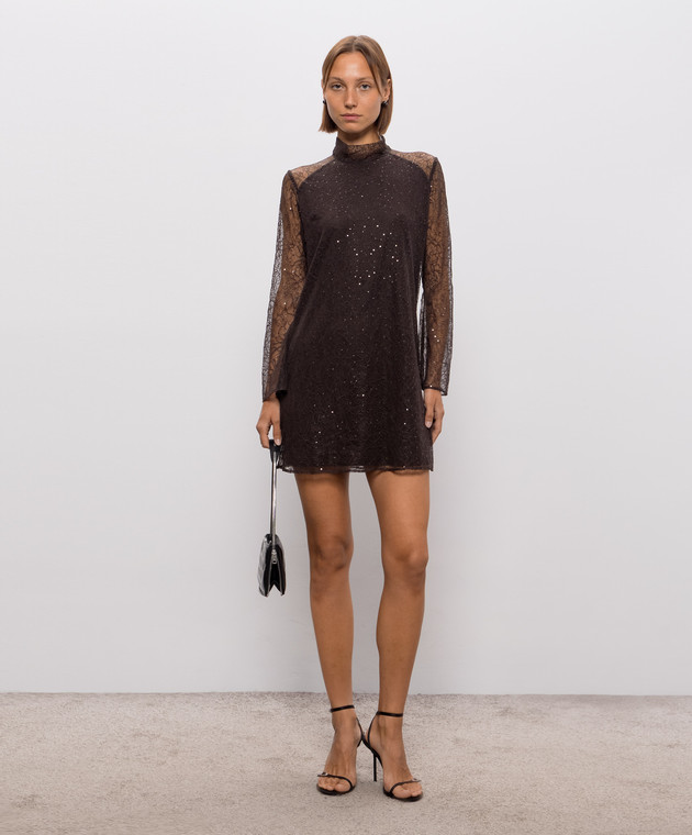 Twinset Коричневое платье с кружевом 262TF2083 изображение 2