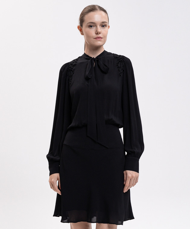 Twinset Черное платье с воротником-аскотом 262TT2460 изображение 3
