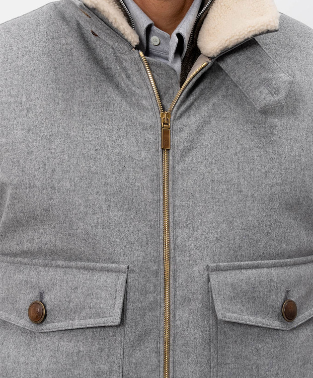 Brunello Cucinelli Сірий пуховий жилет з вовни з хутром MM4701624 зображення 5
