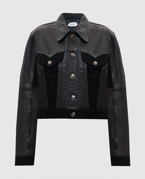 Versace Чорна шкіряна куртка з патчем логотипа 10246171A17766