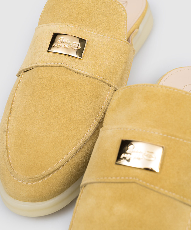 Babe Pay Pls Желтые замшевые лоферы с гравировкой логотипа 231108ZA изображение 5