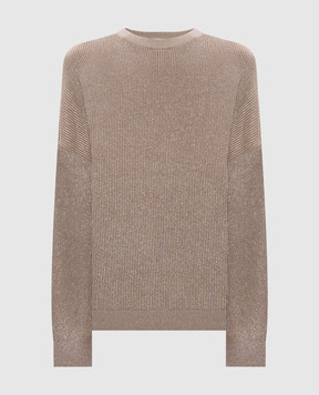 Brunello Cucinelli Бежевый джемпер в рубчик с люрексом MAZ260200