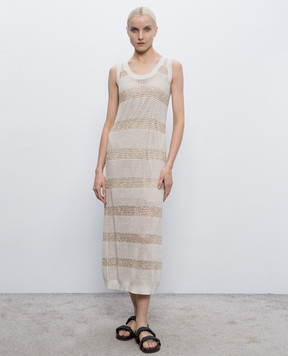 Brunello Cucinelli Бежева сукня в смужку з паєтками M58772A90