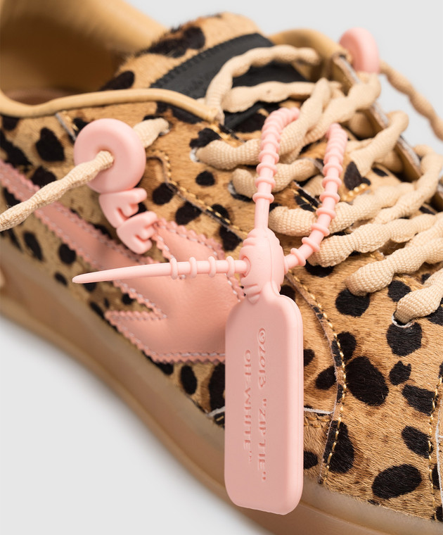 Off-White Бежевые кожаные кроссовки End Of Play в принт OF05772267 изображение 5