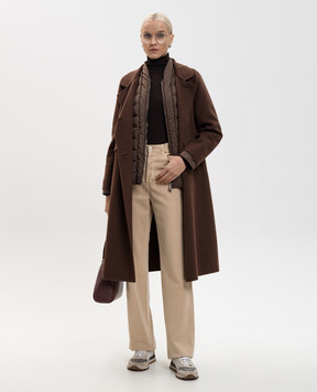 MooRER Коричневе двобортне пальто Almeida з вовни та кашеміру зі знімною пуховою курткою ALMEIDACWX