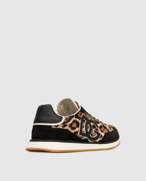 Dolce&Gabbana Коричневі шкіряні кросівки DG Cushion в анімалістичний принт CK2288A6B11