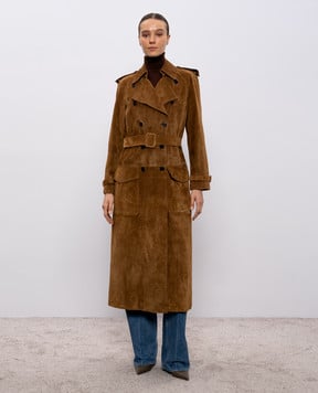 Saint Laurent Коричневый замшевый тренч 683370YC2JY