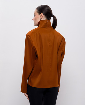 Saint Laurent Коричневый гольф с шелком с акцентными плечами 845857Y5J95