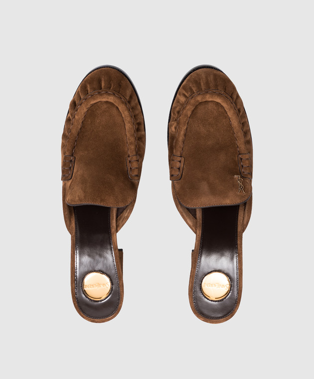 Saint Laurent Коричневые замшевые мюли LE LOAFER 86971327DTT изображение 4