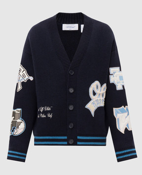 Off-White Синий кардиган из шерсти с брендовыми нашивками 44MHB019F26K002