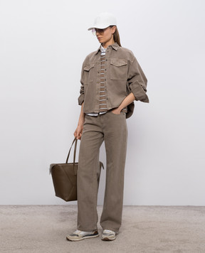 Brunello Cucinelli Коричнева джинсова сорочка з льоном ML996NC206