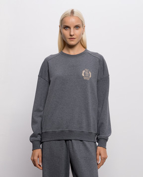 Brunello Cucinelli Серый меланжевый свитшот с вышивкой эмблемы MN05NB2X00
