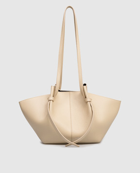 YUZEFI Бежевая кожаная сумка-тоут MOCHI с логотипом MOCHI