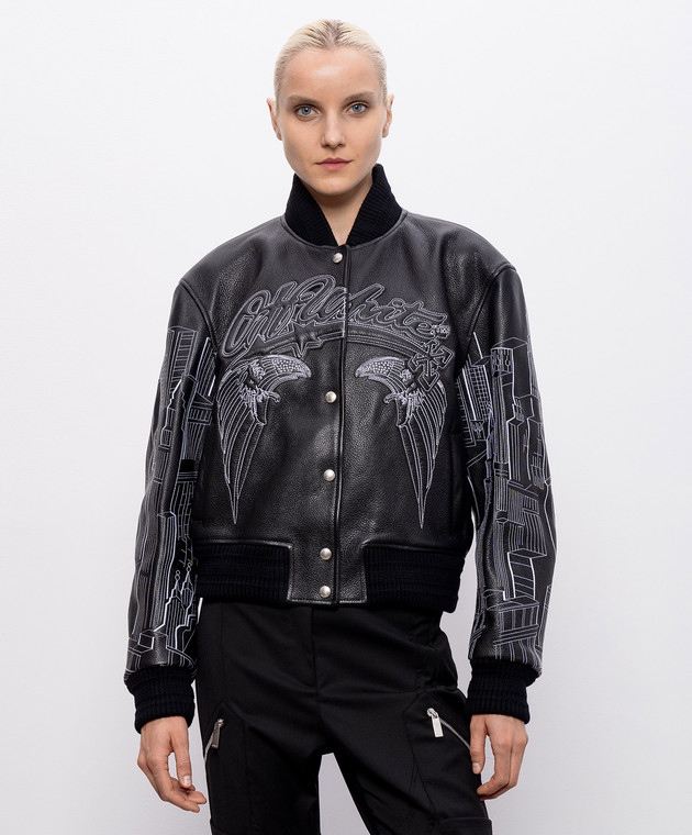 Off-White Чорний шкіряний бомбер Eagle Skyline 29G00229T зображення 3