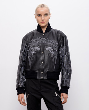 Off-White Чорний шкіряний бомбер Eagle Skyline 29G00229T