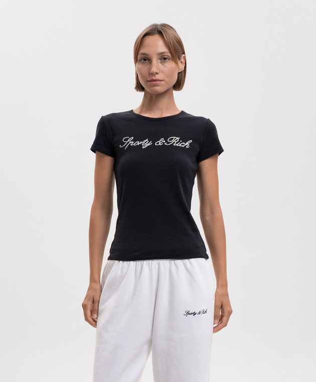 Sporty & Rich Черная футболка с кристаллами TO13071326BA01 изображение 3