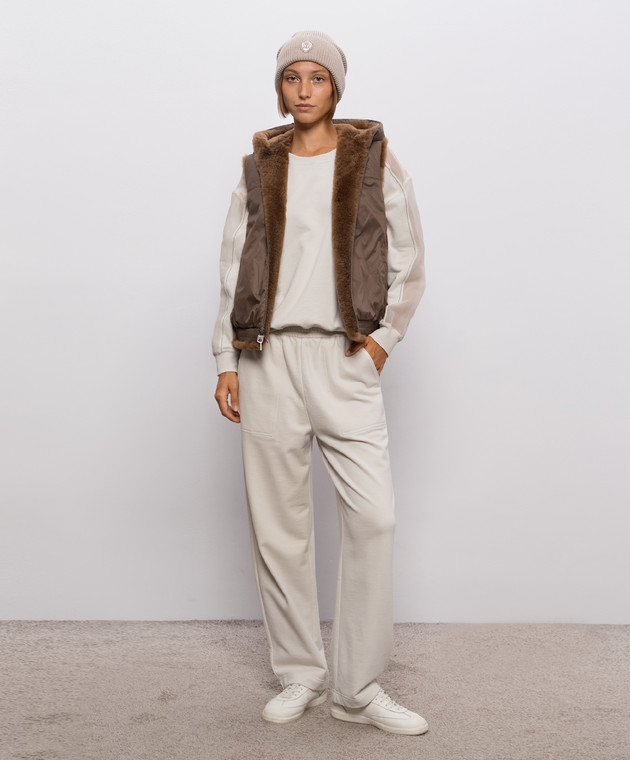 Brunello Cucinelli Коричневый двусторонний жилет с капюшоном MPMWE3080X изображение 3
