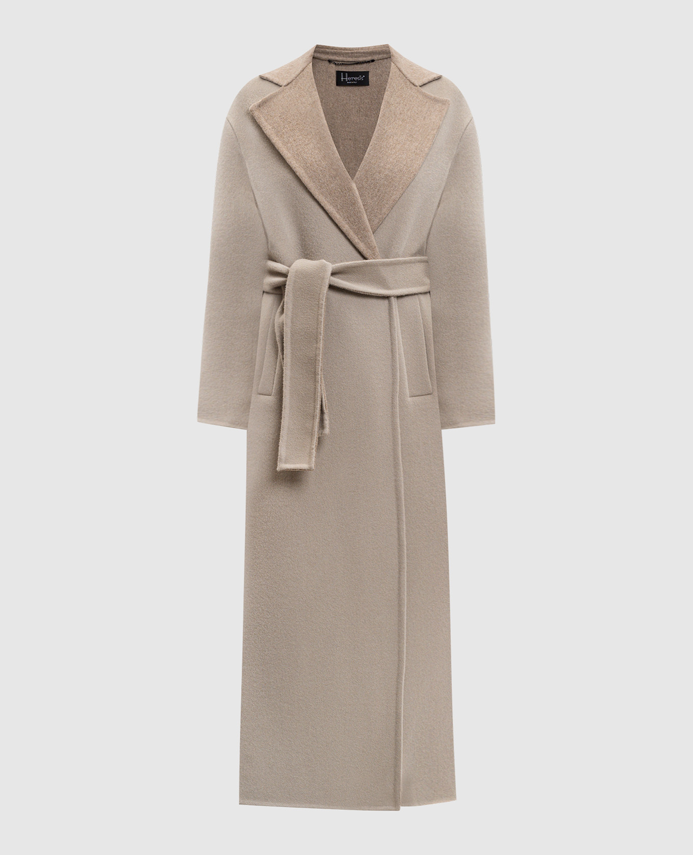 Бежевое пальто на запах из шерсти
