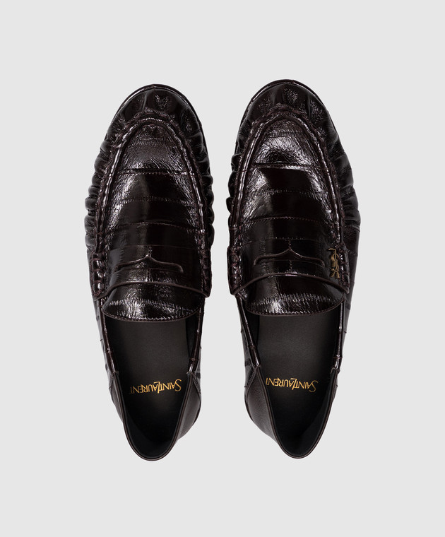 Saint Laurent Темно-коричневые кожаные глянцевые мокасины Cassandre A004150WXAG изображение 4